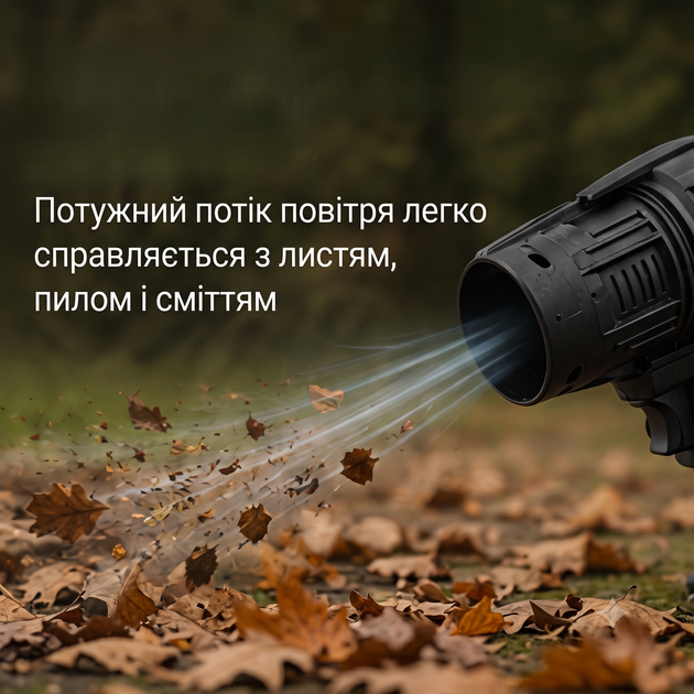 Акумуляторна повітродувка з 2 АКБ для прибирання листя Бездротова садова повітродувка для двору, дачі, гаража, саду та майстерні - Фото 4 Акумуляторна повітродувка з 2 АКБ для прибирання листя Бездротова садова повітродувка для двору, дачі, гаража, саду та майстерні - зображення 4
