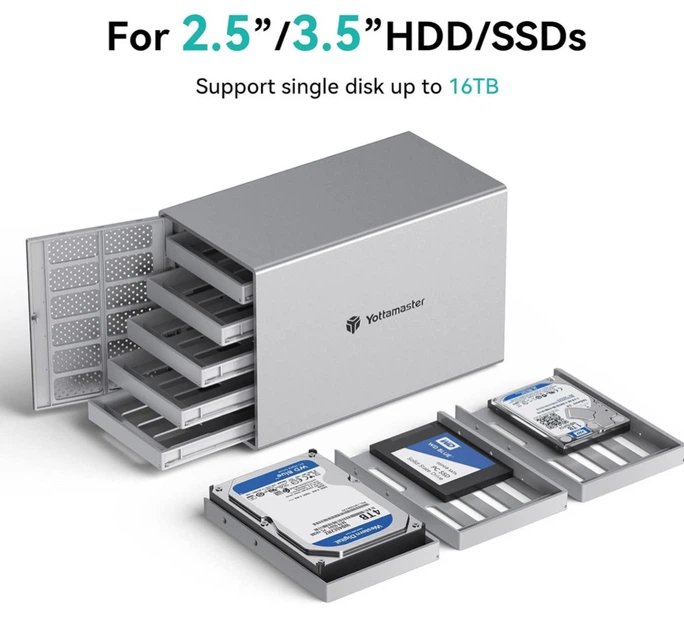 Зовнішній корпус для жорстких дисків Yottamaster PS500C3 на 5 HDD/SSD 2.5”/3.5” USB Type-C 90ТБ - зображення 7