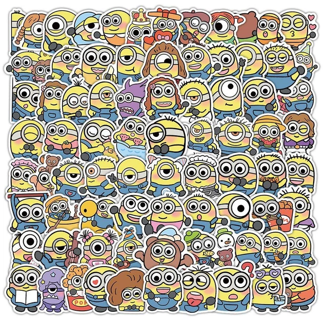 Стикеры Миньоны Minions 100 шт 4×4 см - Фото 1 Стикеры Миньоны Minions 100 шт 4×4 см - изображение 1