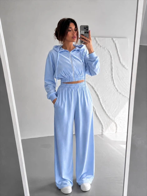Жіночий велюровий костюм трійка (кофта+штани+топ) Uaclothes 46 Блакитний (like39050-194861350) - изображение 3