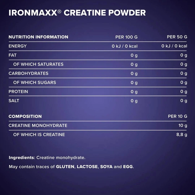 Креатин IronMaxx Creatine Monohydrate Unflavored 300 г без вкуса (Германия) креатин моногидрат - изображение 2