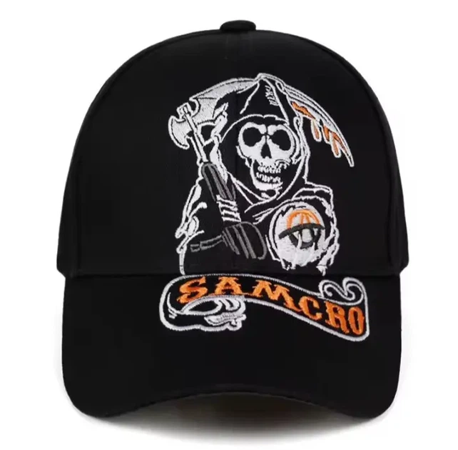 Бейсболка Samcro чорна з вишивкою черепа,регульована кепка 56–60 см,унісекс, бавовняна кепка з вигнутим козирком - зображення 3