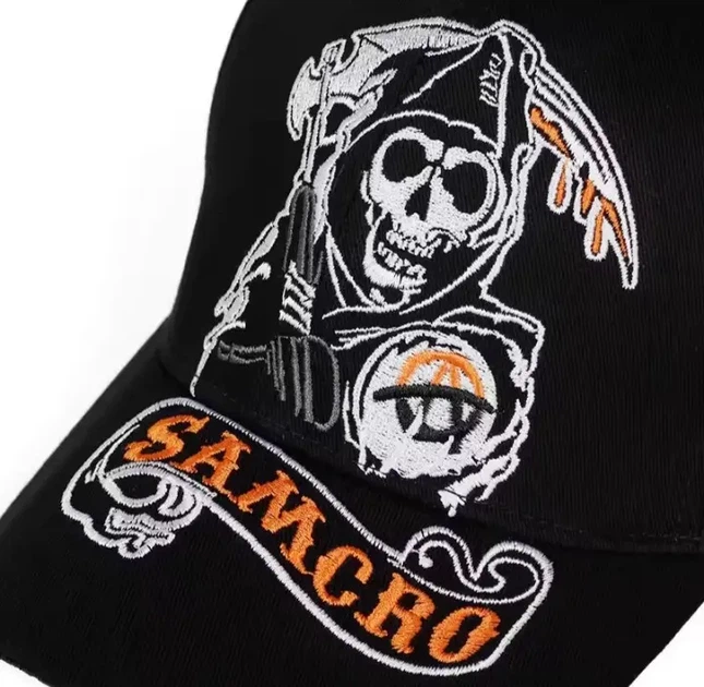 Бейсболка Samcro чорна з вишивкою черепа,регульована кепка 56–60 см,унісекс, бавовняна кепка з вигнутим козирком - зображення 5