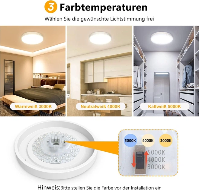 Комплект LED світильників OOWOLF 24W, 23 см, 2 штуки, три колірні температури, LED світильників, металева стельова лампа, комплект плафонів 2 шт - зображення 8