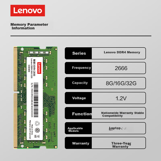 Оперативна пам'ять Lenovo 8 ГБ DDR4 2666 МГц для ноутбука - зображення 6