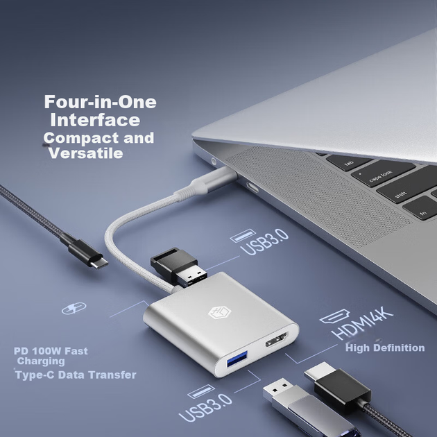 Хаб Jingzao 4 в 1 Type-C с HDMI, USB 3.0 и PD для MacBook - изображение 5