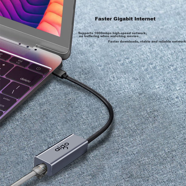 Адаптер Aigo R02P Type-C — RJ45 гигабитный с питанием PD 100 Вт, металлический корпус, для ноутбука, телефона и планшета - Фото 5 Адаптер Aigo R02P Type-C — RJ45 гигабитный с питанием PD 100 Вт, металлический корпус, для ноутбука, телефона и планшета - изображение 5