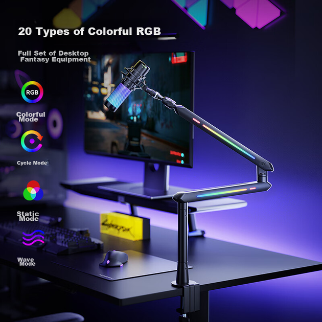 Стойка HUMANEX для микрофона настольная с пантографом и RGB-подсветкой, до 3 кг, белая - изображение 5