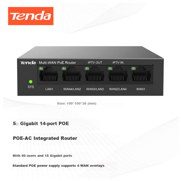 Маршрутизатор Tenda G0-5G 5-портовый гигабитный PoE с управлением AC и AP - Фото 5 Маршрутизатор Tenda G0-5G 5-портовый гигабитный PoE с управлением AC и AP - изображение 5