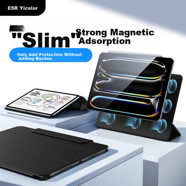 Чехол ESR для iPad Pro 2025/24, новый, 11-дюймовый, с чипом M5/4, умный магнитный, двусторонний, тонкий, с защитой от изгиба и застежкой, черный. - изображение 4
