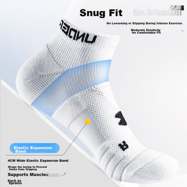 Носки Under Armour мужские спортивные короткие хлопковые тонкие, белые, 3 пары, размер 40-44 - Фото 6 Носки Under Armour мужские спортивные короткие хлопковые тонкие, белые, 3 пары, размер 40-44 - изображение 6