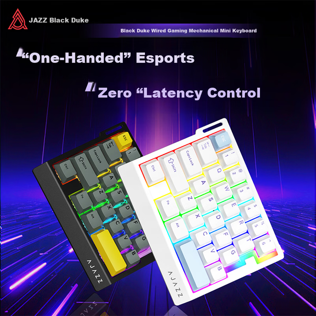 Проводная одноручная магнитная клавиатура AJAZZ AK029 с частотой опроса 8K, RGB-подсветкой, 29 клавишами, переключателями RT0.01 Valorant Ice Island, оригинальным белым и синим дизайном. - изображение 2