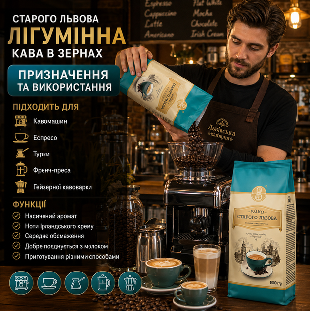 Кава в зернах Старого Львова Лігумінна 1 кг натуральна середнє обсмаження ірландський крем - зображення 3