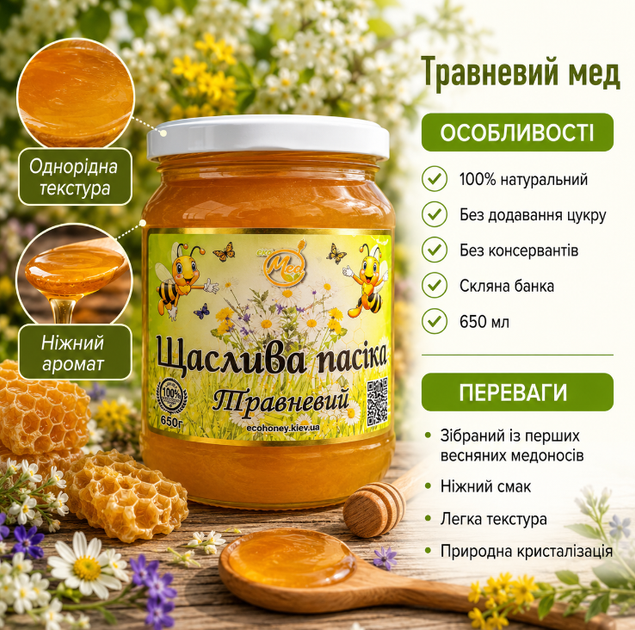 Мед майский натуральный 650 мл пчелиный первого весеннего сбора в стеклянной банке - изображение 3