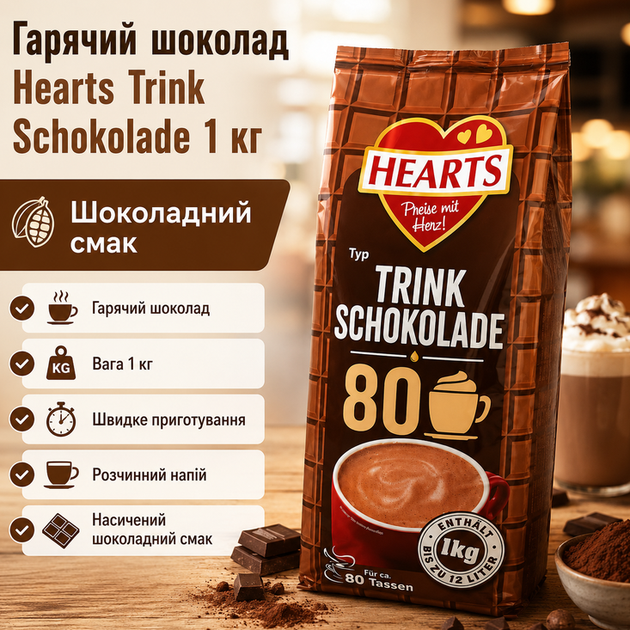 Капучино Hearts Trink Schokolade 1 кг быстрорастворимый кофейный напиток со вкусом горячего шоколада - Фото 1 Капучино Hearts Trink Schokolade 1 кг быстрорастворимый кофейный напиток со вкусом горячего шоколада - изображение 1