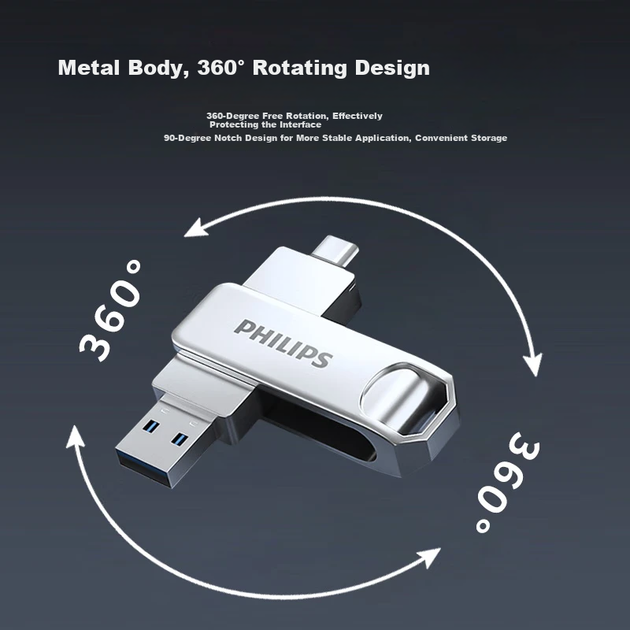 Флеш-накопитель PHILIPS 32 ГБ Type-C USB 3.2 с двойным интерфейсом, цвет 61UT-D, жемчужно-белый, высокая скорость чтения/записи, прочный USB-накопитель для бизнеса, офиса и кабинета. - зображення 8