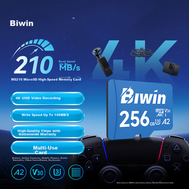 Карта памяти BIWIN TF (MicroSD) 256 ГБ, MS210, скорость чтения 210 МБ/с, совместима с DJI Pocket 3/Action 5/дроном/экшн-камерой. - Фото 4 Карта памяти BIWIN TF (MicroSD) 256 ГБ, MS210, скорость чтения 210 МБ/с, совместима с DJI Pocket 3/Action 5/дроном/экшн-камерой. - изображение 4