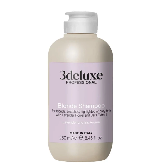 Шампунь 3deluxe Professional Blonde Shampoo 250 мл для світлого, освітленого та сивого волосся з вівсом та лавандою - Фото 1 Шампунь 3deluxe Professional Blonde Shampoo 250 мл для світлого, освітленого та сивого волосся з вівсом та лавандою - зображення 1