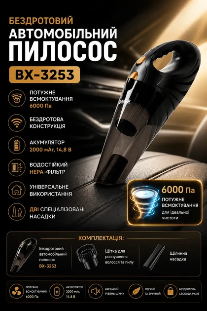 Бездротовий автомобільний пилосос BX-3253 - зображення 5