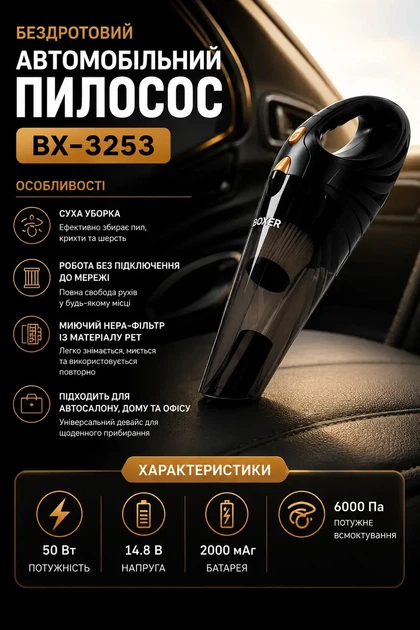 Бездротовий автомобільний пилосос BX-3253 - зображення 6