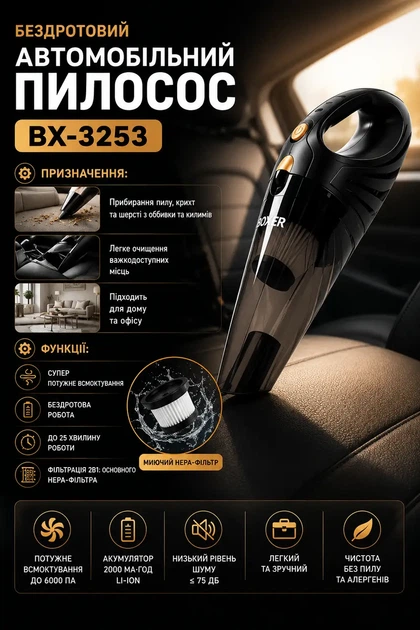 Бездротовий автомобільний пилосос BX-3253 - зображення 7