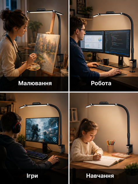 Настольная LED лампа с креплением - 96 светодиодов, 5 режимов яркости, бестеневое освещение, сенсор + пульт управления - изображение 5