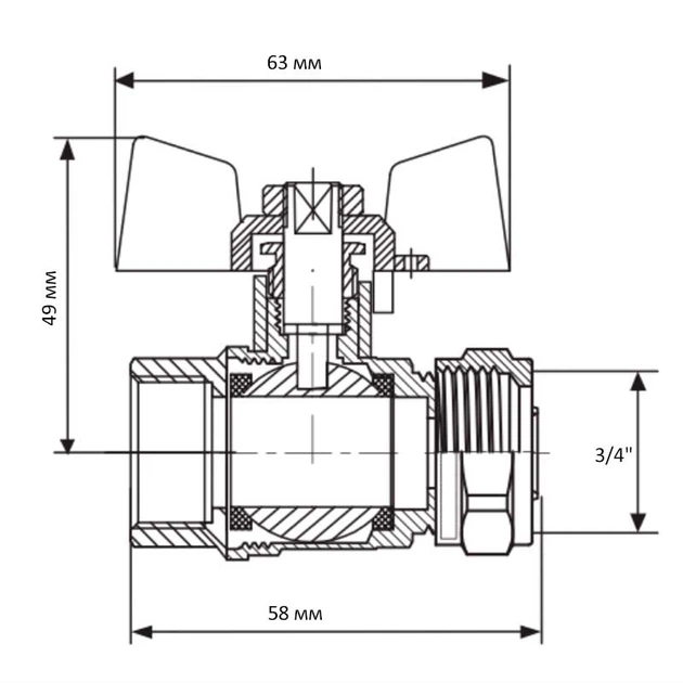 Кран кульовий KOER KR.352 - 20x3/4F WING (LL1789) - зображення 3
