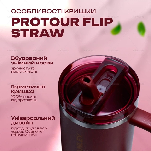 Термочашка Stanley The Quencher ProTour Flip Straw Tumbler 40 oz (1,182 л) Бордовая - изображение 4