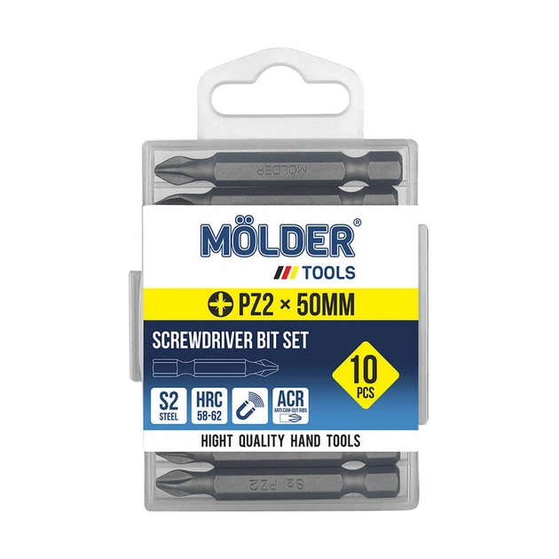 Набір біт MOLDER, PZ2x50мм, 10шт в пл. упаковці, - Фото 1 Набір біт MOLDER, PZ2x50мм, 10шт в пл. упаковці, - зображення 1
