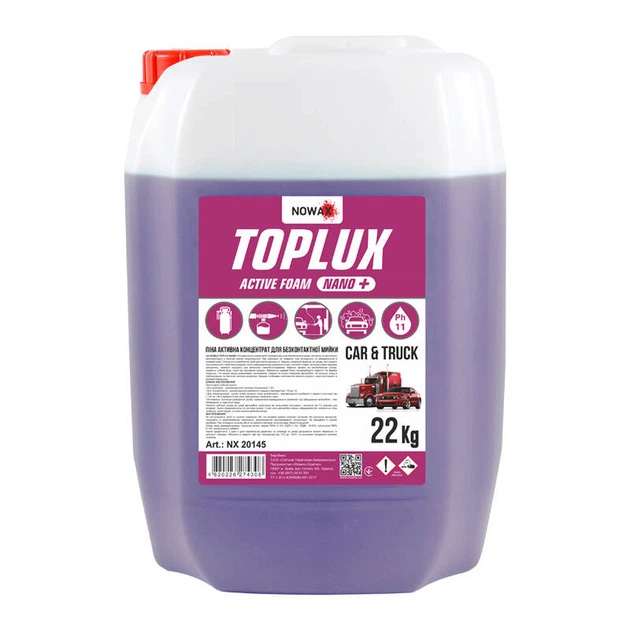 NOWAX Активна Піна Концентрат для Безконтактної Мийки TOPLUX NANO + ACTIVE FOAM 22Kg 1:100 ;1:60 - Фото 1 NOWAX Активна Піна Концентрат для Безконтактної Мийки TOPLUX NANO + ACTIVE FOAM 22Kg 1:100 ;1:60 - изображение 1