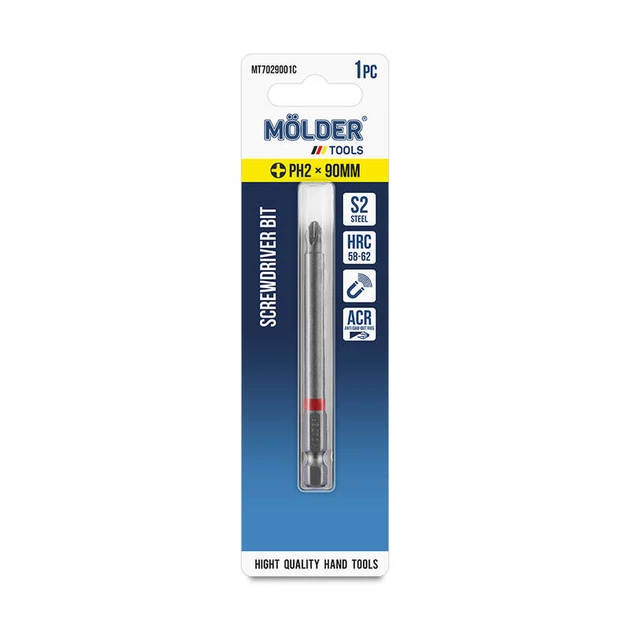 Біта MOLDER, PH2x90мм, 1шт в блістері (кольорове маркування) - Фото 2 Біта MOLDER, PH2x90мм, 1шт в блістері (кольорове маркування) - зображення 2