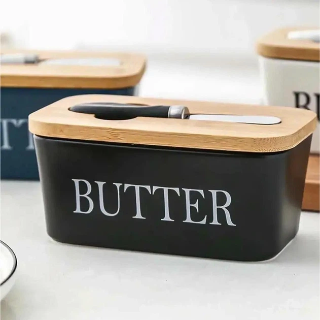 Масленка керамическая для масла с крышкой и ножом "Butter", 500 мл, Черный - изображение 7