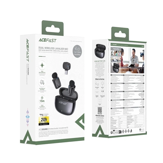 Беспроводной петличный микрофон ACEFAST R2 dual-mic (Type-C) для телефона и планшета, двойной - Фото 1 Беспроводной петличный микрофон ACEFAST R2 dual-mic (Type-C) для телефона и планшета, двойной - изображение 1