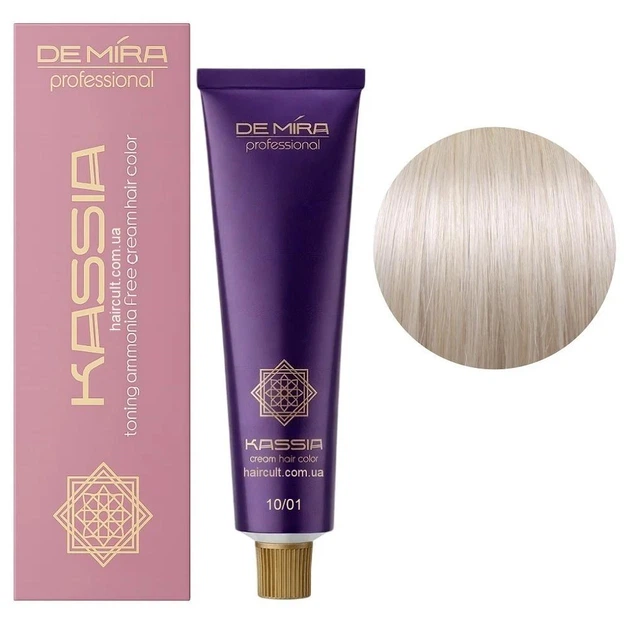 Крем-фарба тонувальна для волосся без аміаку Demira Professional Color Kassia 10/01 Платиновий блондин натурально-попелястий 90 мл - Фото 1 Крем-фарба тонувальна для волосся без аміаку Demira Professional Color Kassia 10/01 Платиновий блондин натурально-попелястий 90 мл - зображення 1