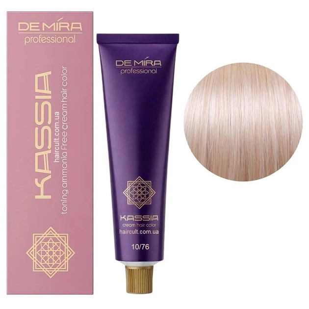 Крем-фарба тонувальна для волосся без аміаку Demira Professional Color Kassia 10/76 Платиновий блондин коричнево-фіолетовий 90 мл - Фото 1 Крем-фарба тонувальна для волосся без аміаку Demira Professional Color Kassia 10/76 Платиновий блондин коричнево-фіолетовий 90 мл - зображення 1