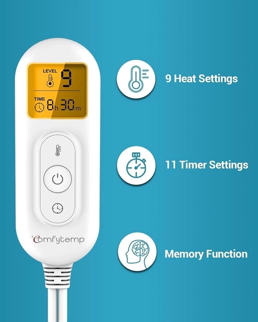 Электрическая грелка для спины и поясницы Comfytemp (K9014) - 9 режимов нагрева, таймер авто-выключения, Blue - изображение 3