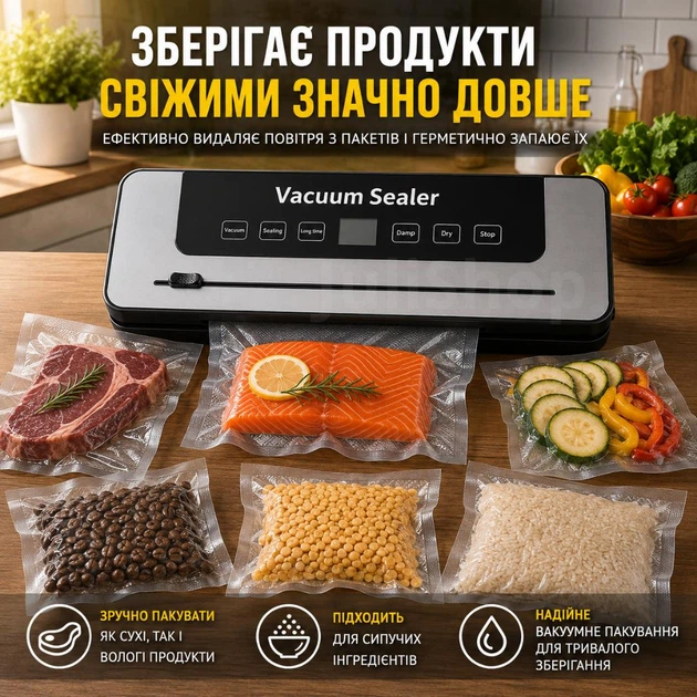 Вакууматор побутовий Vacuum Sealer для продуктів – кухонний вакуумний пакувальник для дому - зображення 3
