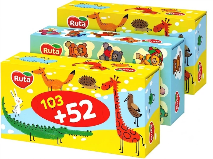 Серветки косметичні Ruta Kids 155 листів 2 шари х 3 шт (4820023748422) - Фото 1 Серветки косметичні Ruta Kids 155 листів 2 шари х 3 шт (4820023748422) - зображення 1