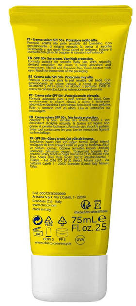 Крем сонцезахисний Chicco Baby Moments Sun SPF 50+ 75 мл (00012725000000) - зображення 2