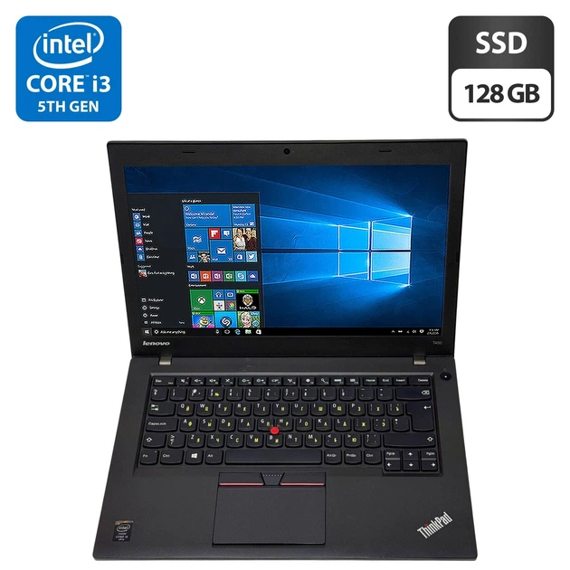 Ультрабук Lenovo ThinkPad T450 / 14" (1600x900) TN / Intel Core i5-5300U (2 (4) ядра по 2.3 - 2.9 GHz) / 8 GB DDR3 / 128 GB SSD / Intel HD Graphics 5500 / WebCam / Windows 10 Pro б/в - Фото 1 Ультрабук Lenovo ThinkPad T450 / 14" (1600x900) TN / Intel Core i5-5300U (2 (4) ядра по 2.3 - 2.9 GHz) / 8 GB DDR3 / 128 GB SSD / Intel HD Graphics 5500 / WebCam / Windows 10 Pro б/в - зображення 1