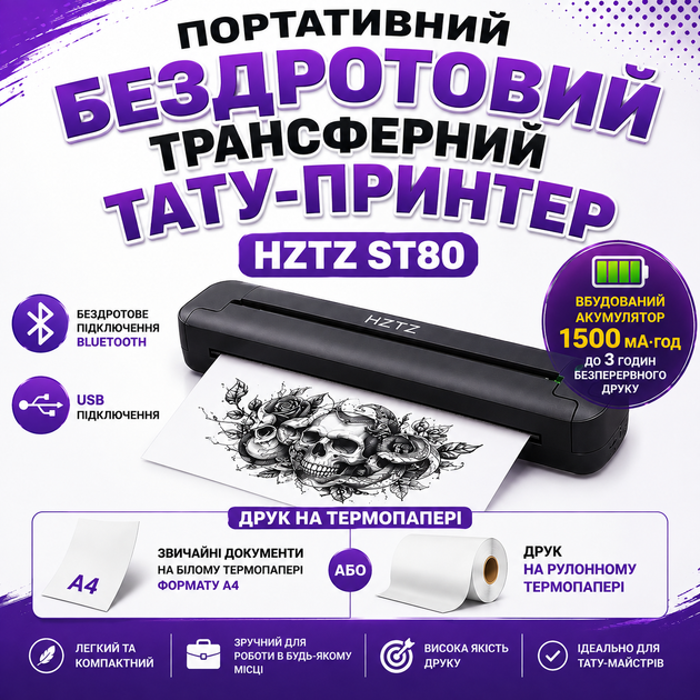 Принтер тату шаблонов Трансферный аккумуляторный принтер Портативный принтер термопечати документов - Фото 1 Принтер тату шаблонов Трансферный аккумуляторный принтер Портативный принтер термопечати документов - изображение 1