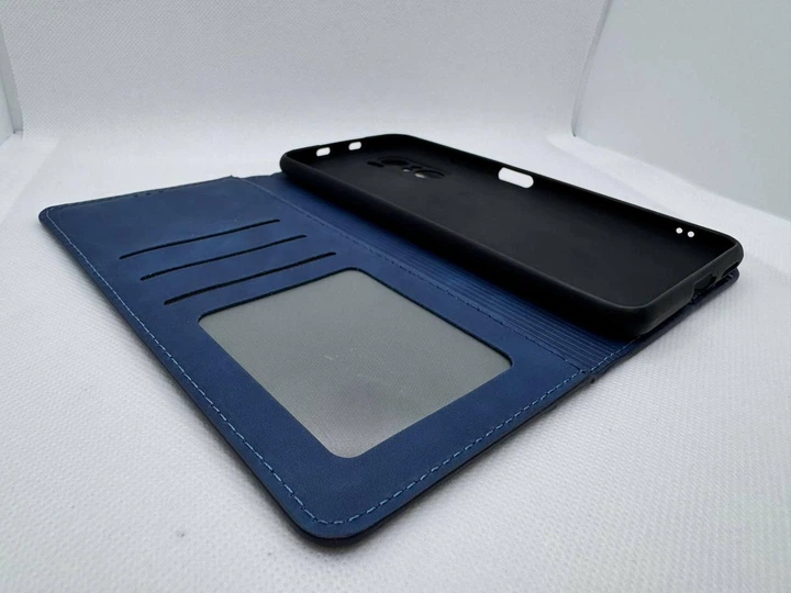 Чехол книжка Leather Premium для Xiaomi Poco F3 с защитой камеры Синий - Фото 4 Чехол книжка Leather Premium для Xiaomi Poco F3 с защитой камеры Синий - изображение 4