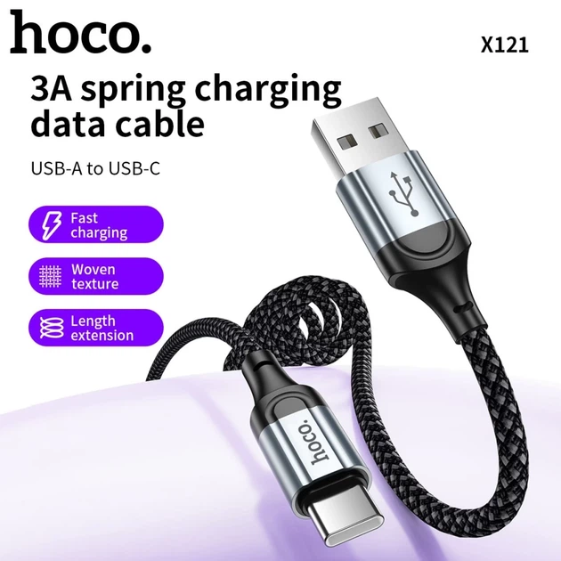Кабель Hoco X121 USB C to USB C PD 3A 1.5 m Black (6942007663779) - изображение 2