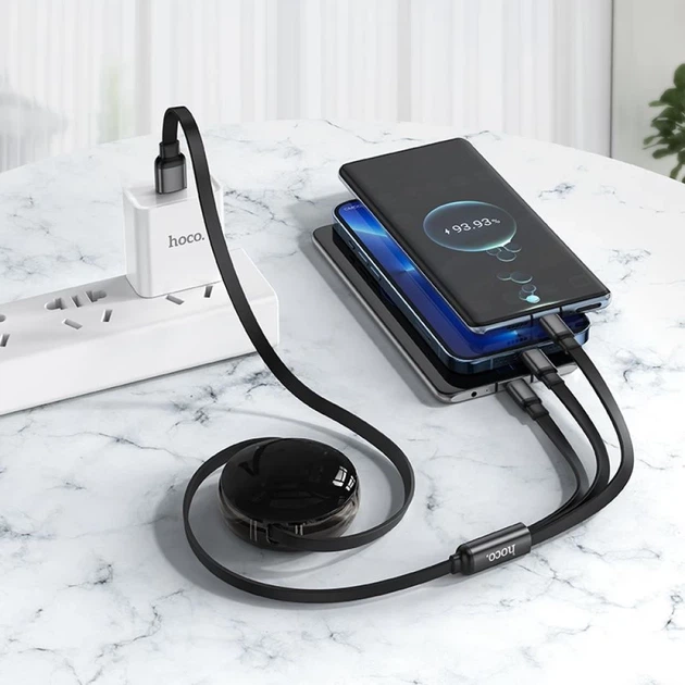 Кабель 3в1 USB A до Lightning / Micro USB / USB C Hoco 2A 1 м X78 Black (6931474791290) - Фото 2 Кабель 3в1 USB A до Lightning / Micro USB / USB C Hoco 2A 1 м X78 Black (6931474791290) - зображення 2