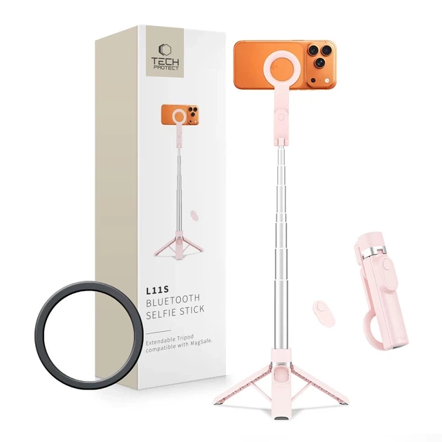 Штатив Tech-Protect L11S Bluetooth Pink with MagSafe (5906302323401) - Фото 1 Штатив Tech-Protect L11S Bluetooth Pink with MagSafe (5906302323401) - изображение 1