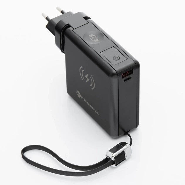 Многофункциональное зарядное устройство Forcell F-Energy 6в1 USB A + USB C PD 45W + power bank 15000 mAh + беспроводная зарядка 15W Black (59033963753 - Фото 10 Многофункциональное зарядное устройство Forcell F-Energy 6в1 USB A + USB C PD 45W + power bank 15000 mAh + беспроводная зарядка 15W Black (59033963753 - изображение 10