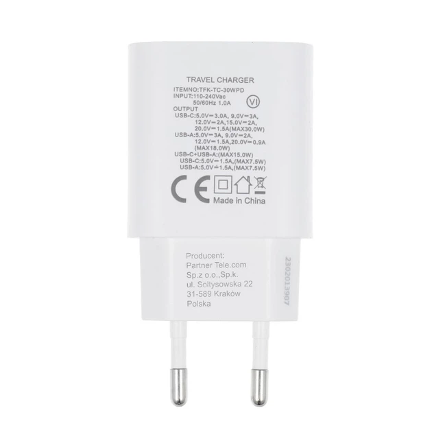 Ładowarka Forcell F-Energy USB C + USB A QC4.0 PD 3A 30W White (5903396198052) - Zdjęcie 3 Ładowarka Forcell F-Energy USB C + USB A QC4.0 PD 3A 30W White (5903396198052) - obraz 3