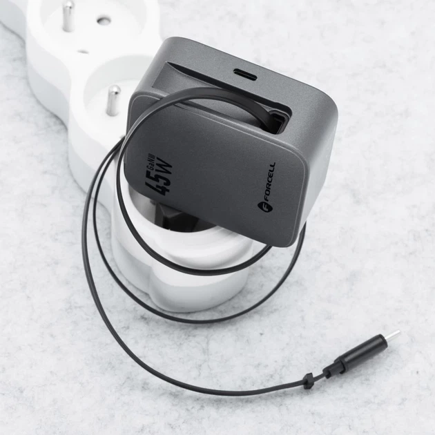 Зарядное устройство Forcell F-Energy GaN USB C + кабель USB C PD QC4.0 3A 45W Grey (5903396390821) - Фото 6 Зарядное устройство Forcell F-Energy GaN USB C + кабель USB C PD QC4.0 3A 45W Grey (5903396390821) - изображение 6