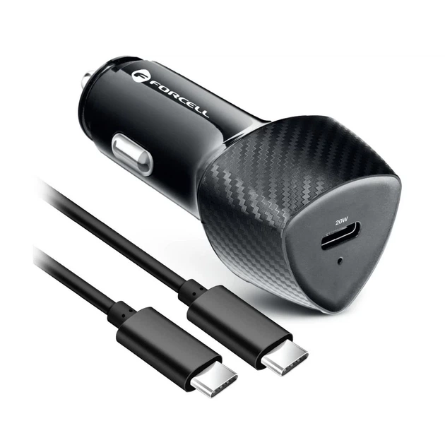 Автомобильное зарядное устройство Forcell F-Energy Carbon USB C QC3.0 PD 3A 20W + кабель USB C to USB C Black (5903396209543) - изображение 2