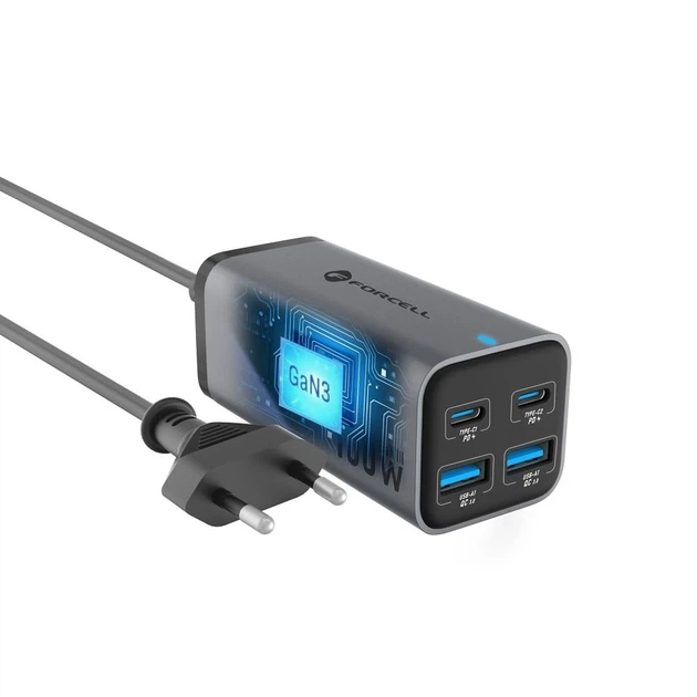 Зарядное устройство Forcell F-Energy GaN III 2 x USB C + 2 x USB A QC4.0 PD 5A 100W Grey (5903396299094) - изображение 3